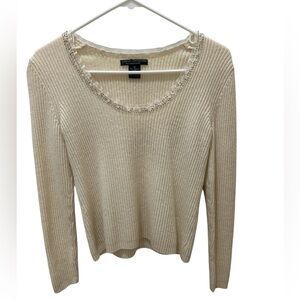 SARAH SPENCER 100% merino Wool cropped sweater size Medium ribbed knit cream